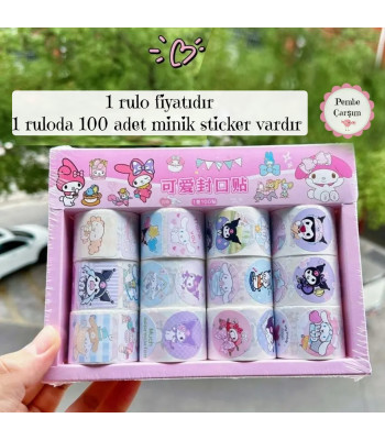 1 Rulo Sanrio Bant - Kuromi , My Melody - 100 Minik Sticker 